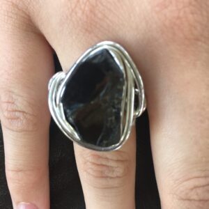 Shungite & wire wrap sterling silver ring